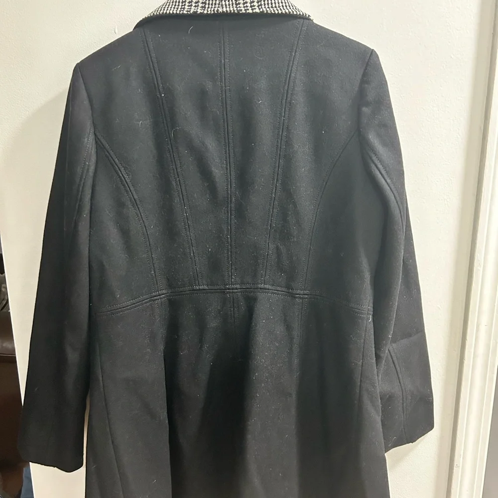 Guess Los Angeles‎ Womens Black Asymmetrical Zip Houndstooth Collar Coat Large